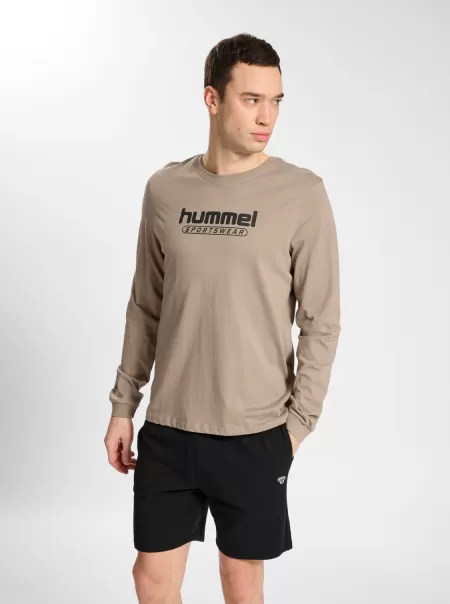 Men T-Shirts Hmlbooster T-Shirt Ls Greige Hummel