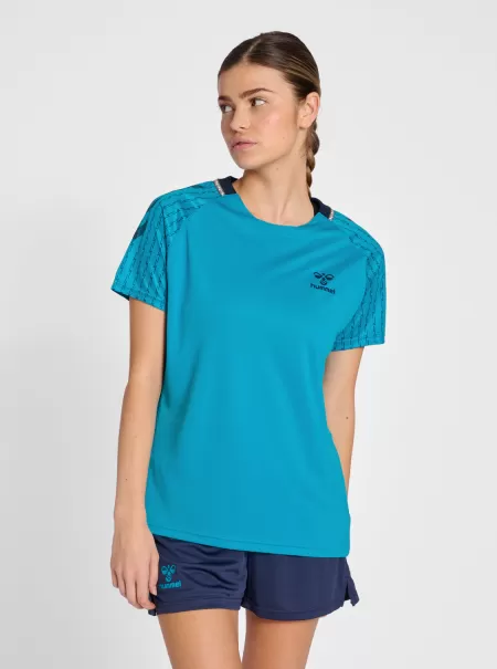 T-Shirts Hummel Women Grey Melange Hmlongrid Poly Jersey S/S Wo